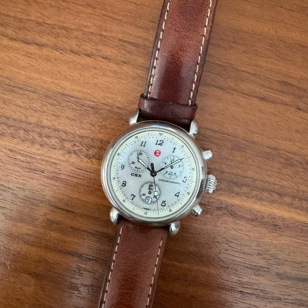 Michele Watch Women’s Chronograph Brown Leather Watch